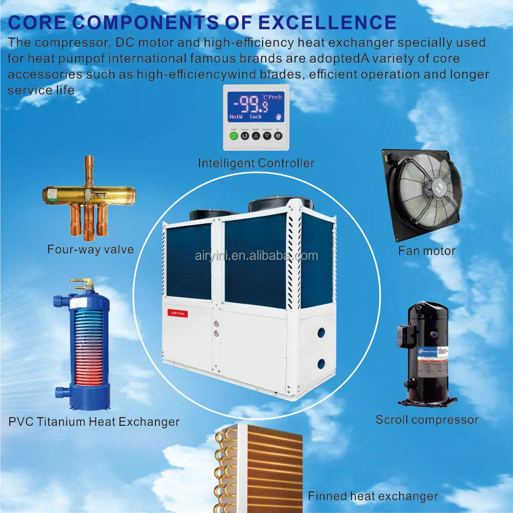 Commercial Large Air Source HeatPump High Temperature Heat Pump Hotel Pool Heating Machine PLC Water Heater for Swimming Pool