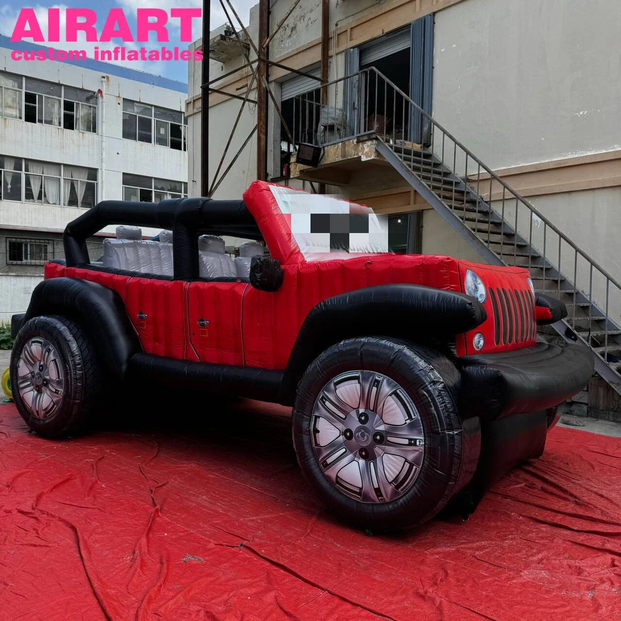 High Quality Inflatable Car Simulation Inflatable Pvc Jeep Red Color Inflatable Jeep Car