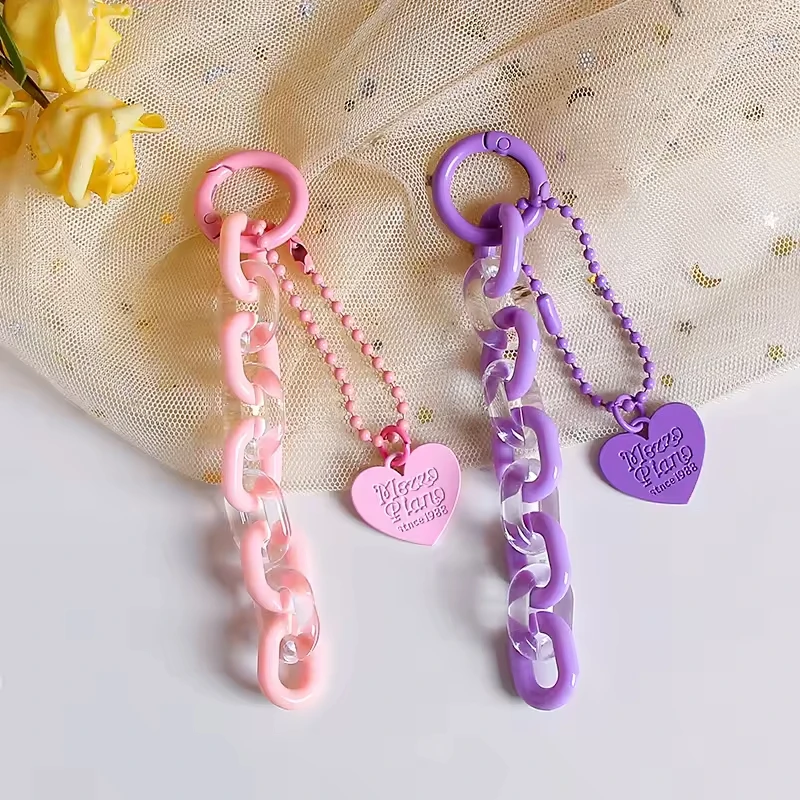 Multi Color Creative Alloy Acrylic Chain Love Keychain Small Fresh