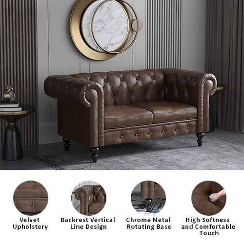 Vintage Style Chesterfield Sofa 3 Seater Tan Leather Couch