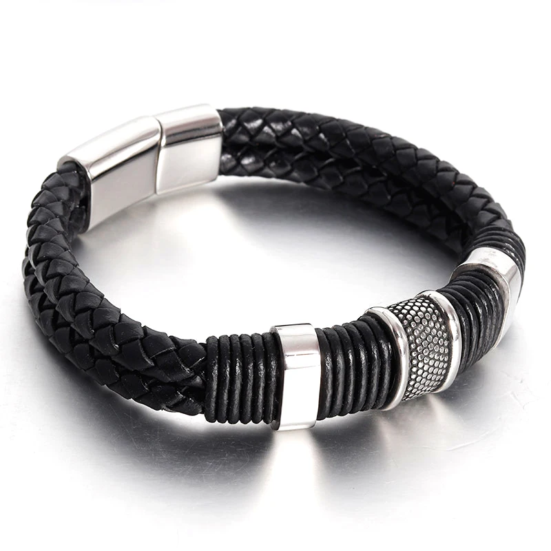 TT-Style Genuine Leather Bracelet With Stainless Steel Buckle