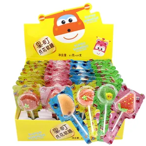 Children's Fruit-Shaped Soft Candy Lollipops Golden Rice Fun Snacks Coated Wholesale Fruity Candies