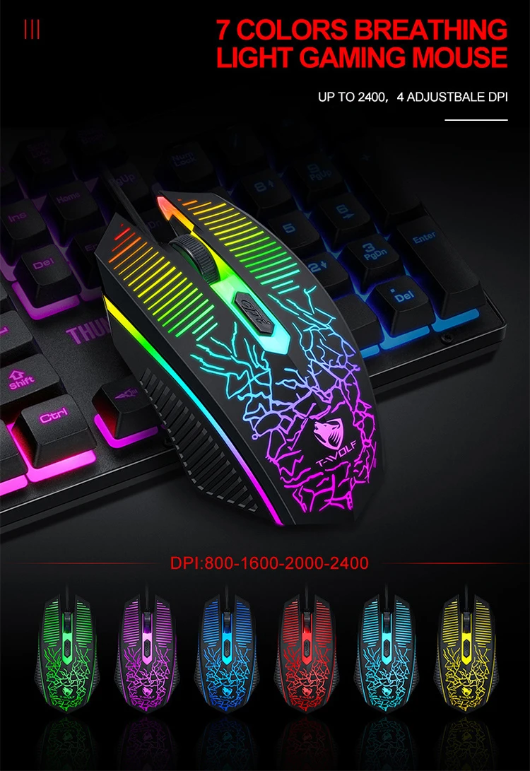 T-WOLF TF400 4 In 1 Gaming Set Rainbow Gamers Keyboard Mouse Mousepad ...