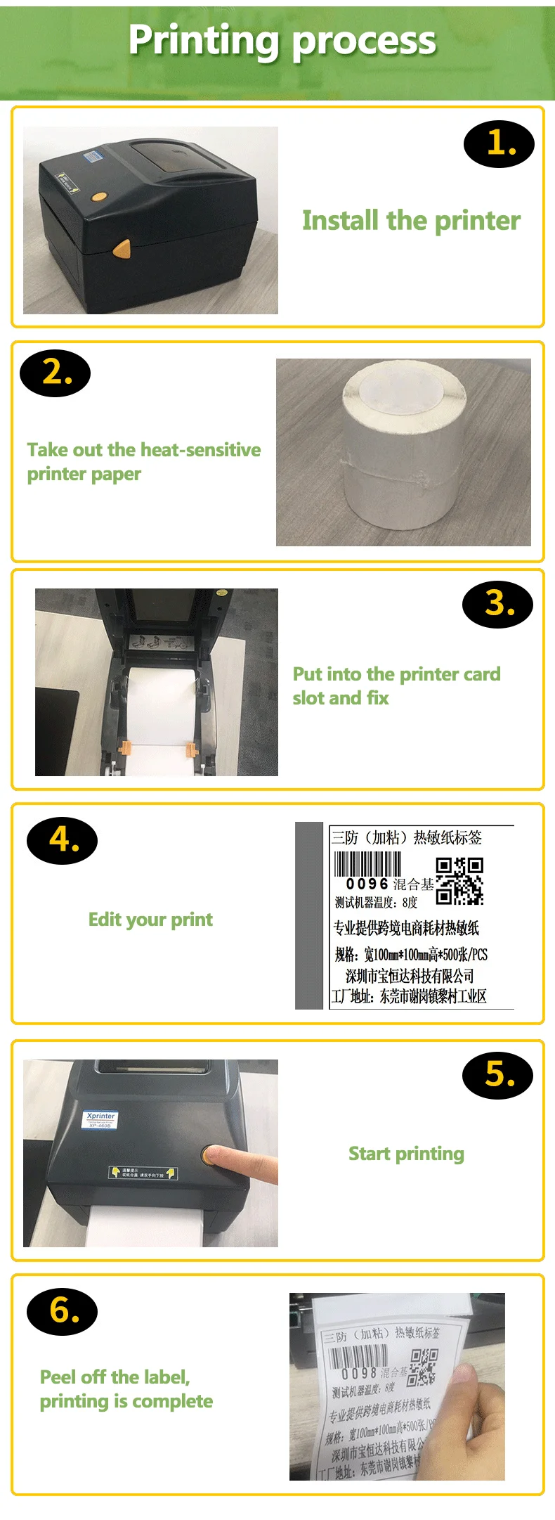 Transport Guide Printer Customizable A6 Thermal Printer 500PCS Waybill Waterproof Thermal ...