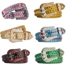 Fashion Ladies Western Denim Belt High Quality Crystal Bling Bling Rhinestone Waist Rivet Men's Belt