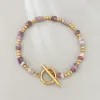 Pulsera de cuentas de ábaco de amatista natural dorada