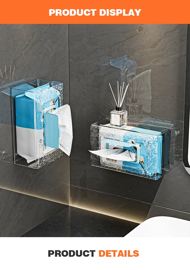 Wannuo Modern Luxury Clear Perforation-Free Wall-Mounted Storage Box Household Bathroom Wipes Organizer Face Towel Tissue Box supplier