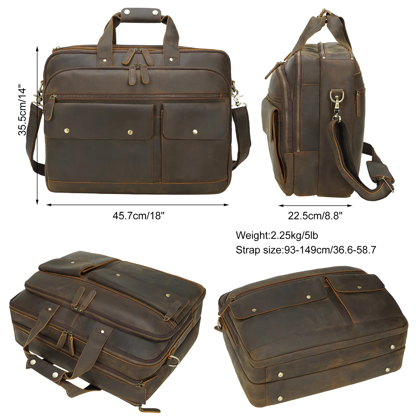 サイズ 工場カスタムロゴラージクレイジーホース本革オフィスメッセンジャー17.3インチ本物の牛革ラップトップバッグブリーフケース Buy