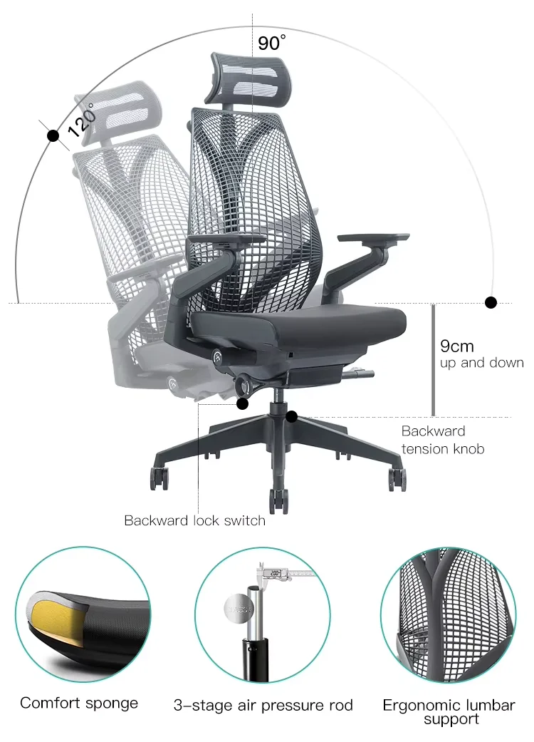 Luxury Ergonomic Office Chair Comfortable Mesh Material 3D Armrest Revolving Swivel Lumbar Support for Manager Visitors Modern