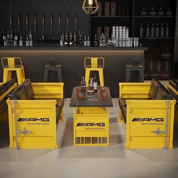 Industrial Style Table and Chair Combination Western Customized LOGO bar Shop Coffee Shop Iron Art Card Seat Sand