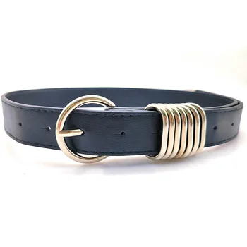 Net red with the same personality fashion silver multi-ring round buckle decorative belt with jeans simple belt waist