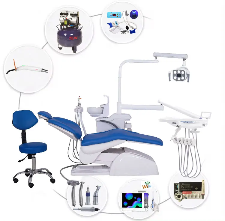 Promotion dental chair and dental unit full set with woodpecker N2 scaler handpiece,compressor,intraoral camera,curing light