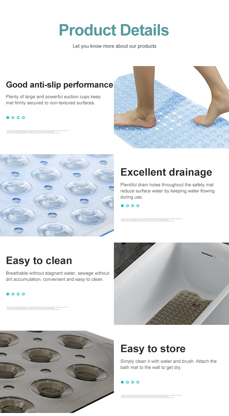 Yide Ecofriendly Vinyl Large Size Shower Mat Pvc Non Slip Bath Tub