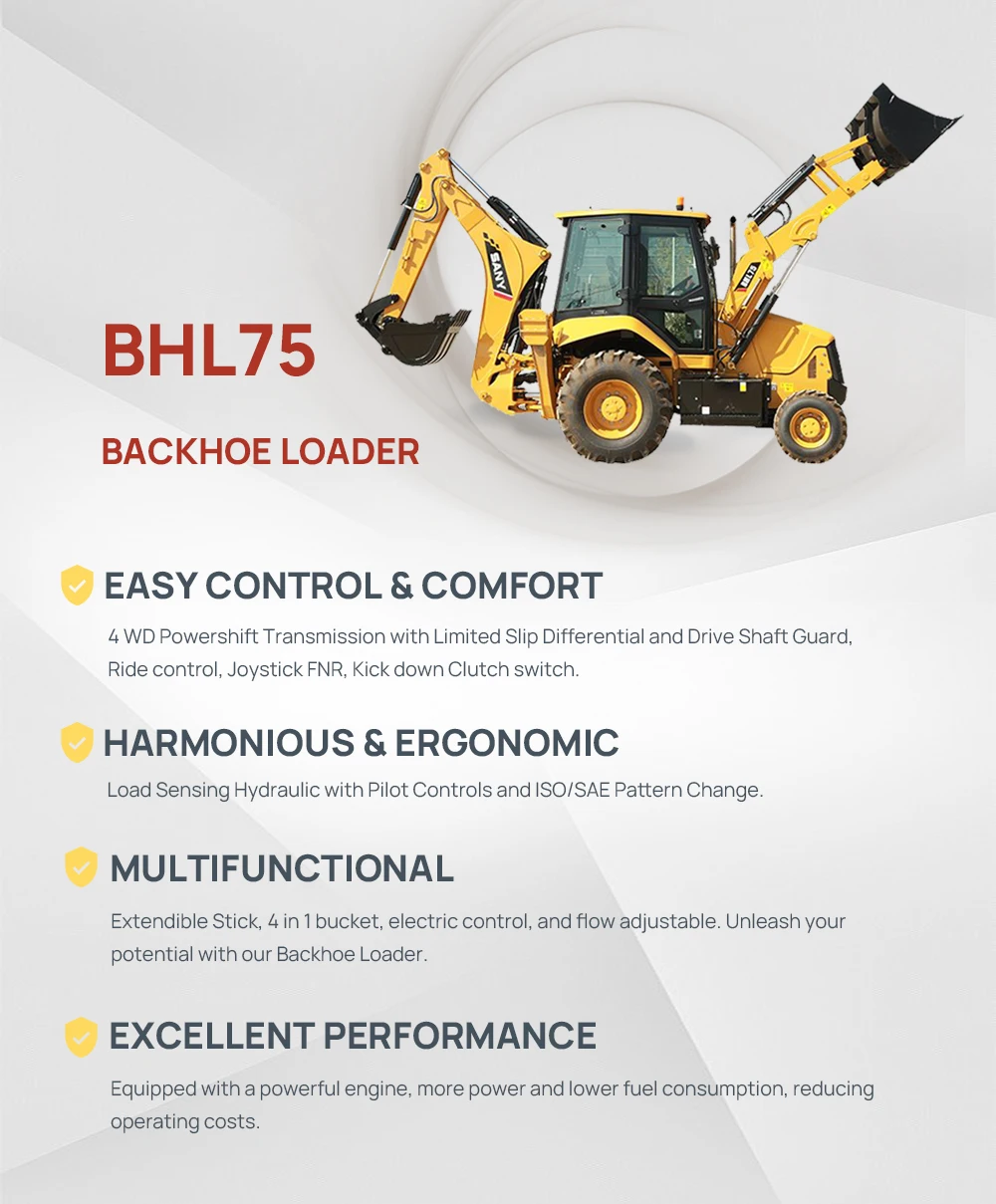 SANY BHL75 4360 mm Front and Back Hoe Loader Front Loader and Backhoe Tractor
