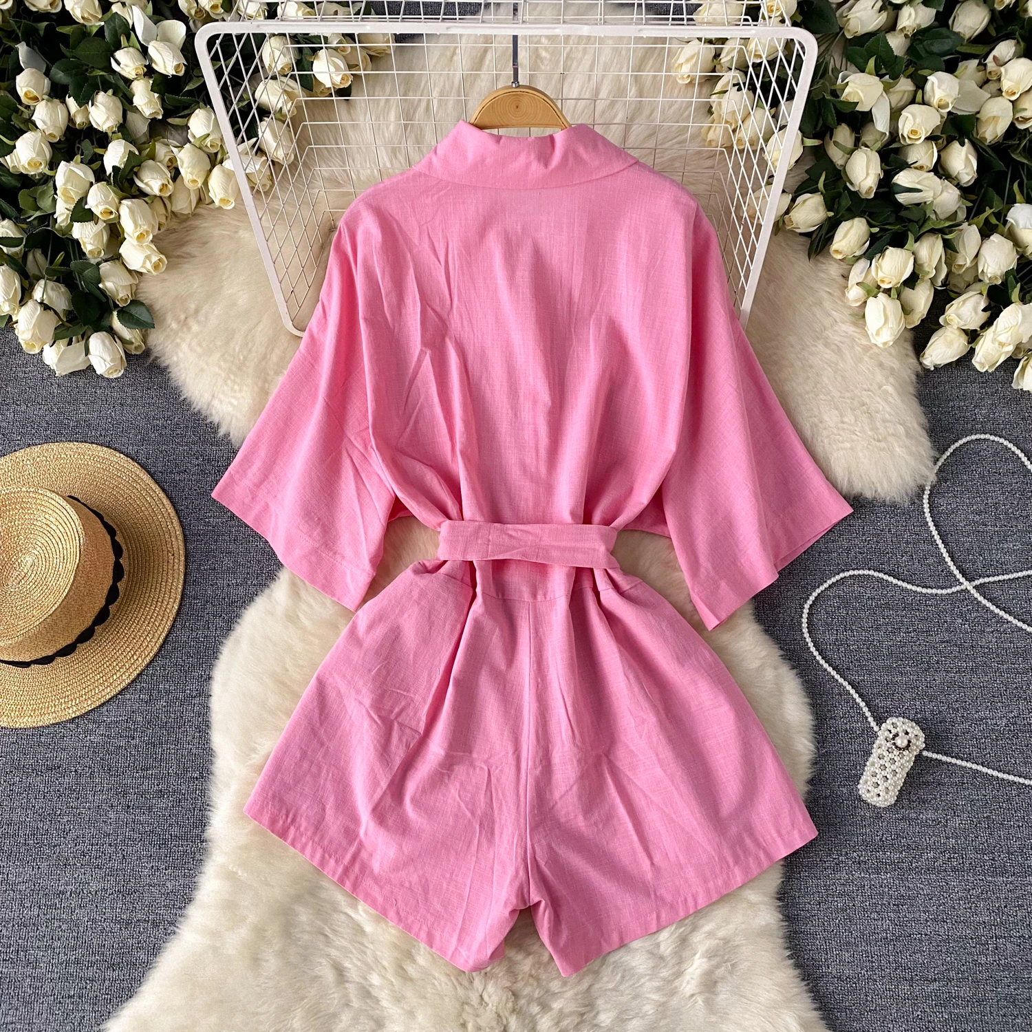 Basics V-neck Tunic Jumpsuit For Women High Waist Lace Short Jumpsuit Ladies Casual Overalls Wholesale