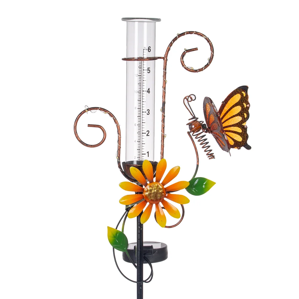 Rain Gauge Outdoor, Solar Rain Gauge with 6" Capacity Glass Butterfly for , Lawn, Yard Butterfly