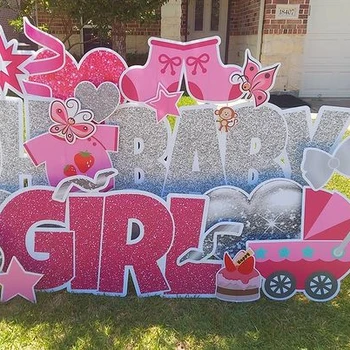 custom glitter Happy Birthday Decoration Letters Yard Sign Corrugated Plastic With Stake