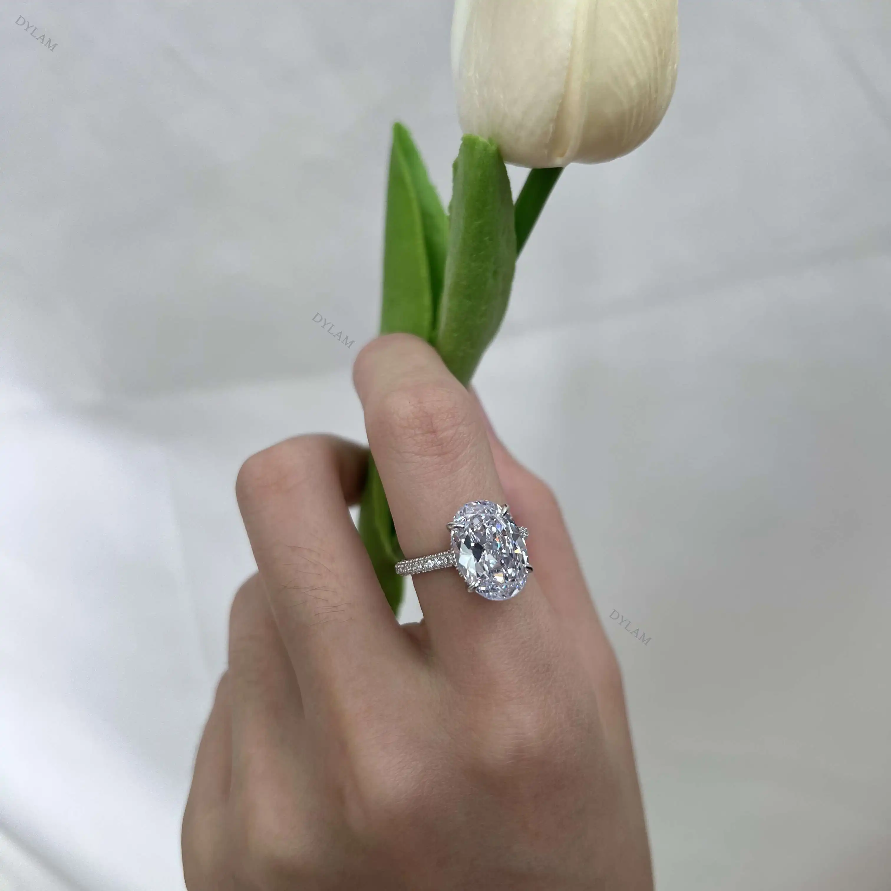 KAKODIY Luxury Sterling Silver Engagement Ring Oval Cut Cubic Zirconia Zircon Wedding Promise Ring detail 4