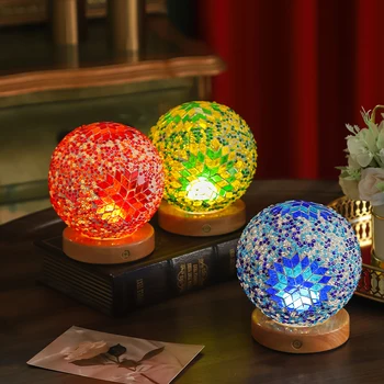 China Wholesale 3D Art Crystal Ball Night Light Nordic Mediterranean Style Glass Mosaic Table Lamp for Bedroom Home Decoration