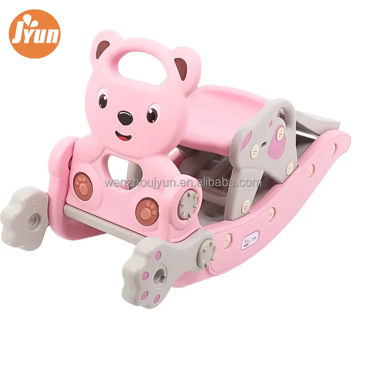 Plastic Multifunctional Slide Combined With Rocking Function Animal Bear Swing Rocking Horse Set With Slide  2-in-1 for Kids