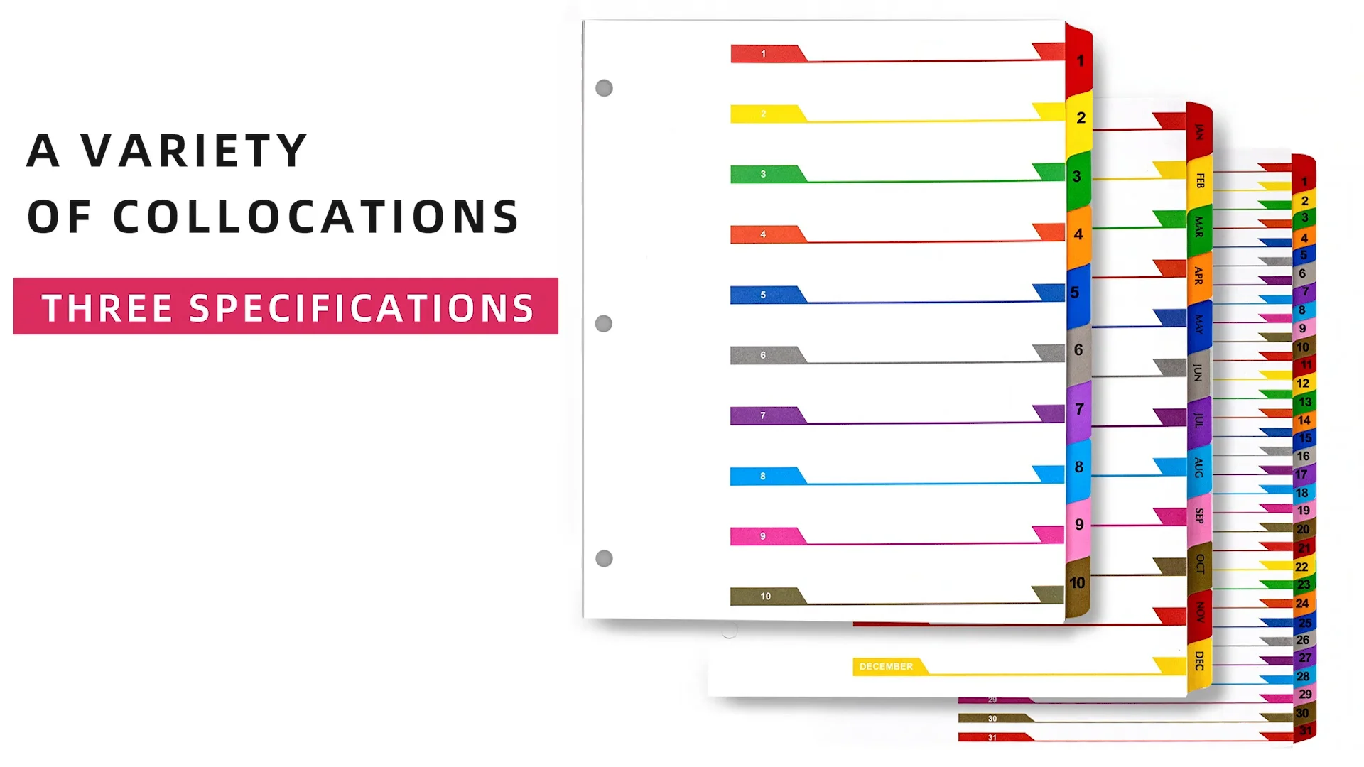 Paper Looseleaf Dividers Binder Dividers 10/12/31 Tabs 3hole Index