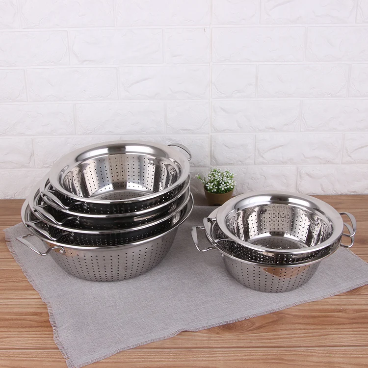 Stainless Steel Colander Kitchen Rice Strainer Pasta Basket Cooking Fruit Colander_10