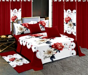 Luxury king Size Fitted Sheet with Pillowcases Curtains Bed Sheet Bedroom  Bedding Set Wholesale