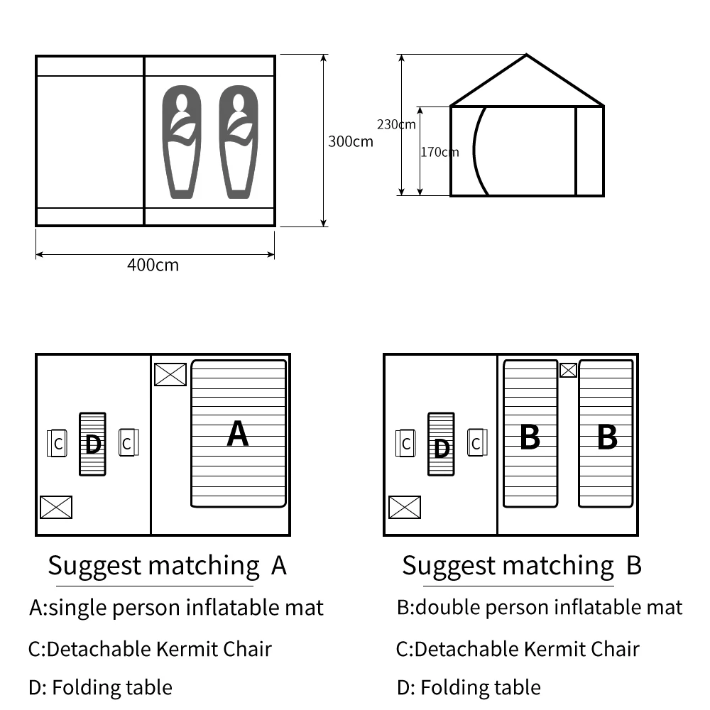 Poly Cotton Canvas Double Door Air Pole Tent Outdoor House Tent