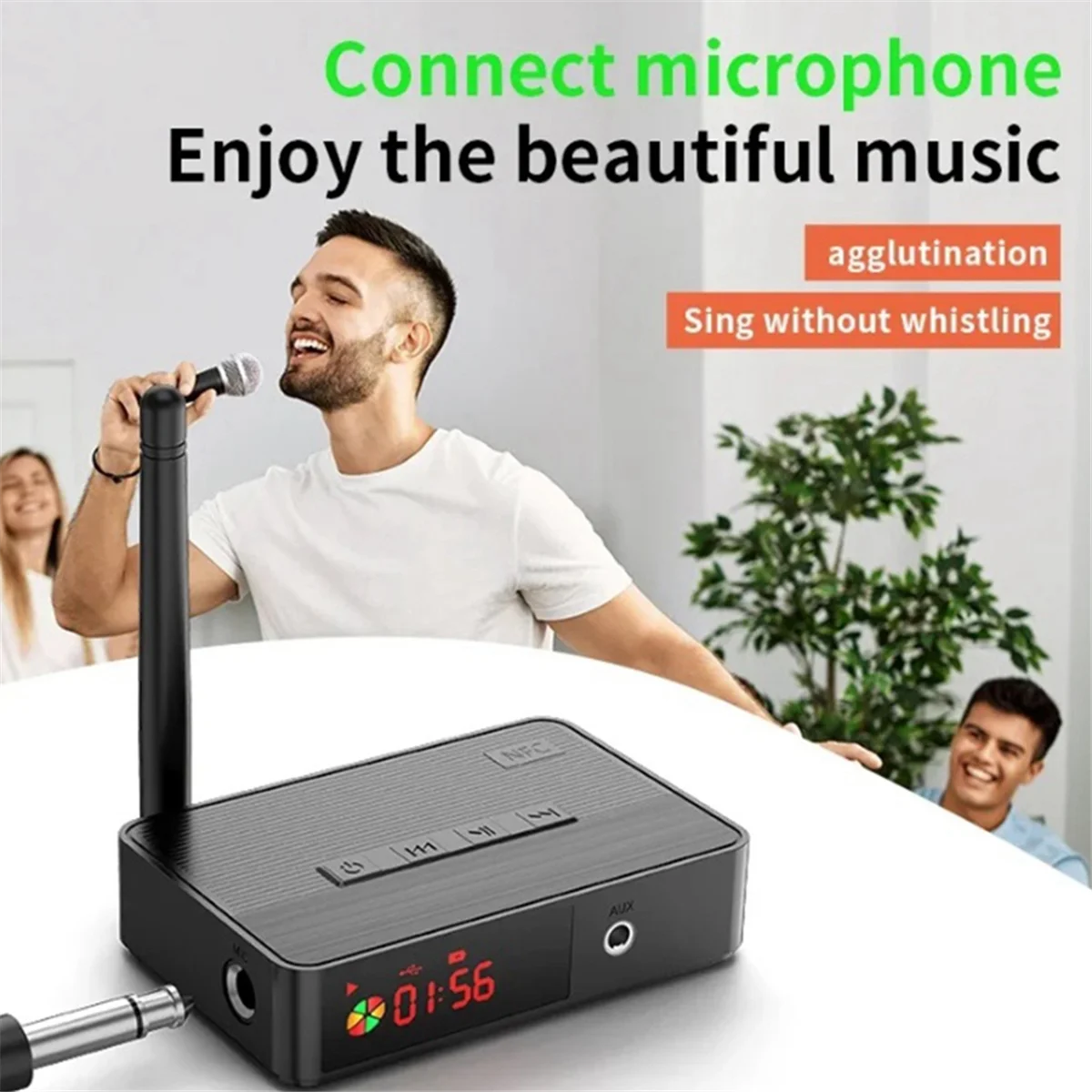 NFC Blue-tooth 5.3 Transmitter Receiver 3.5mm AUX Optical 6.5mm Microphone / U Disk / TF Card HIFI Wireless Audio Adapter