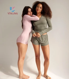 Cross Twists Knot Back Shorts Yoga Romper V-waist Pleated Fitness Workout Yoga Bodysuit Women One Piece Sports Jumpsuit