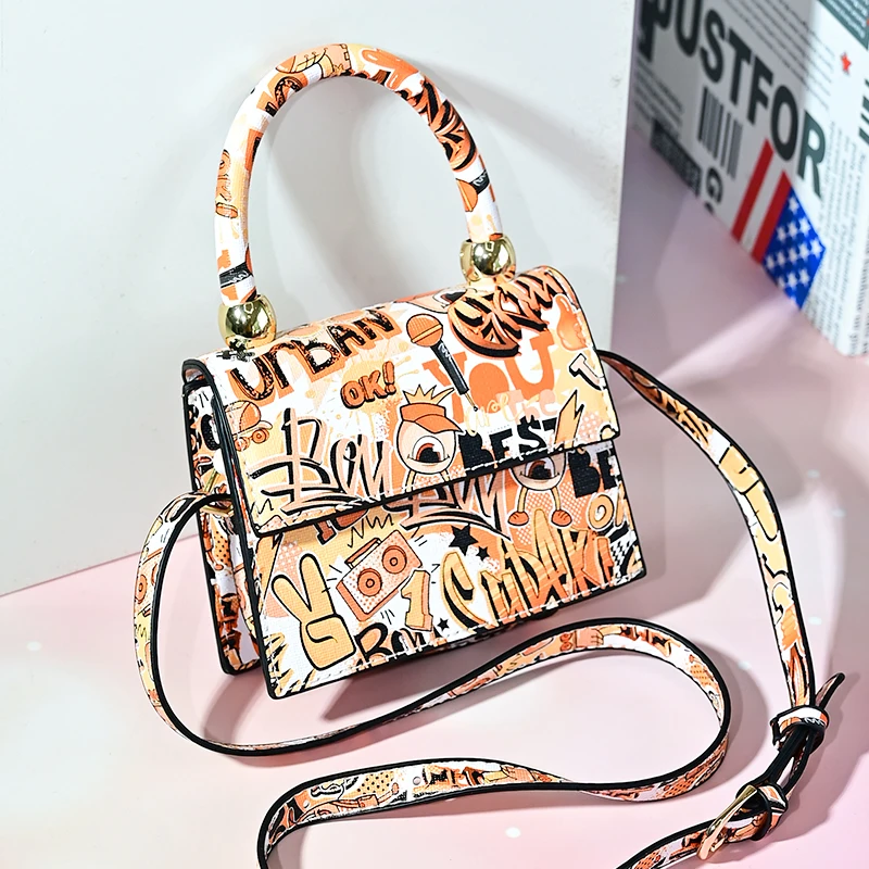 designer brand kid purses and handbags  girl cute pattern mini shoulder bag 2021 leather handbag women  small graffiti purses