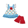 Blue Square Neck Giraffe Print Flutter Top & Shorts Set