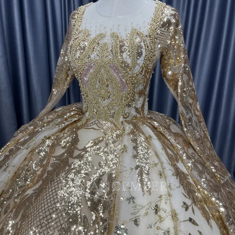 Gold Wedding Dress Elegant Bridal Gown Flowers Vestidos De Novias Sequined Beading Lace Evening Party Dress Nigeria Lscm02 Gold Wedding Dress Elegant Bridal Gown Flowers Vestidos De Novias Sequined Beading Lace Evening Party Dress Nigeria Lscm02