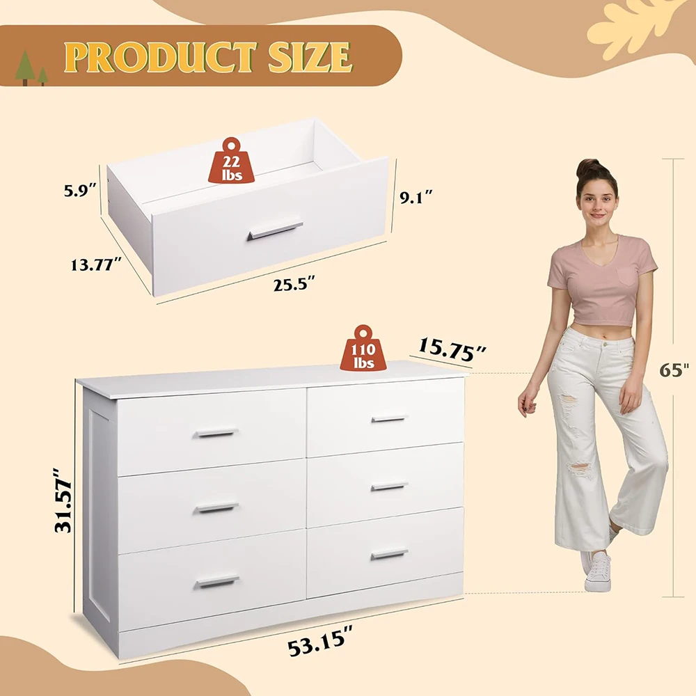 product nu deco white dresser 6 drawers wide wooden chest modern minimalist bedroom storage tower unit closet store organizer living-4