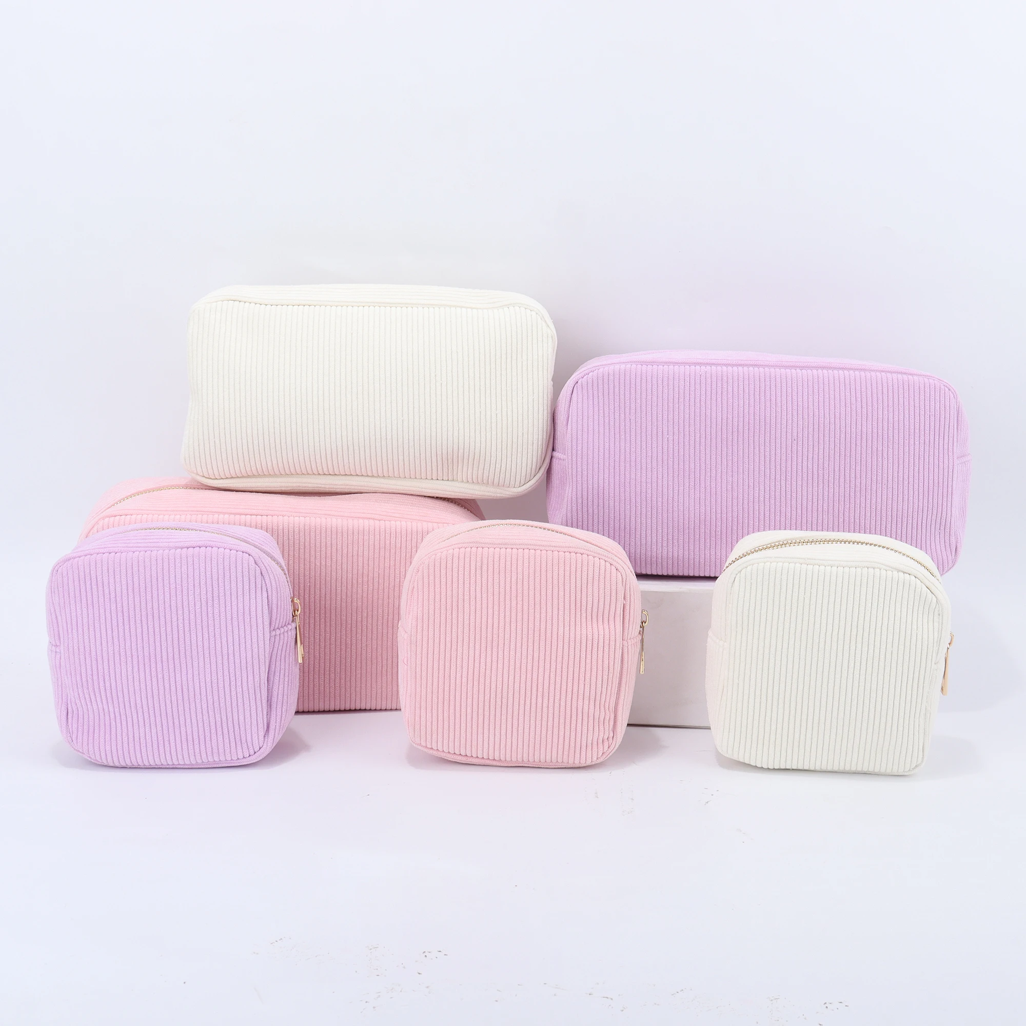 Keymay Stock Black Friday 4pcs Corduroy Makeup Pouch Cute Pink Beige