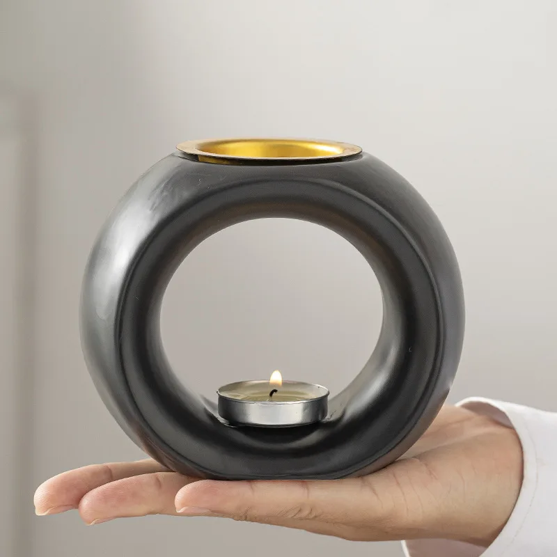 Bruciatore Per Oli Essenziali In Ceramica E Ferro, Design Geometrico Dorato - Portacandele Decorativo Per Casa E Ufficio