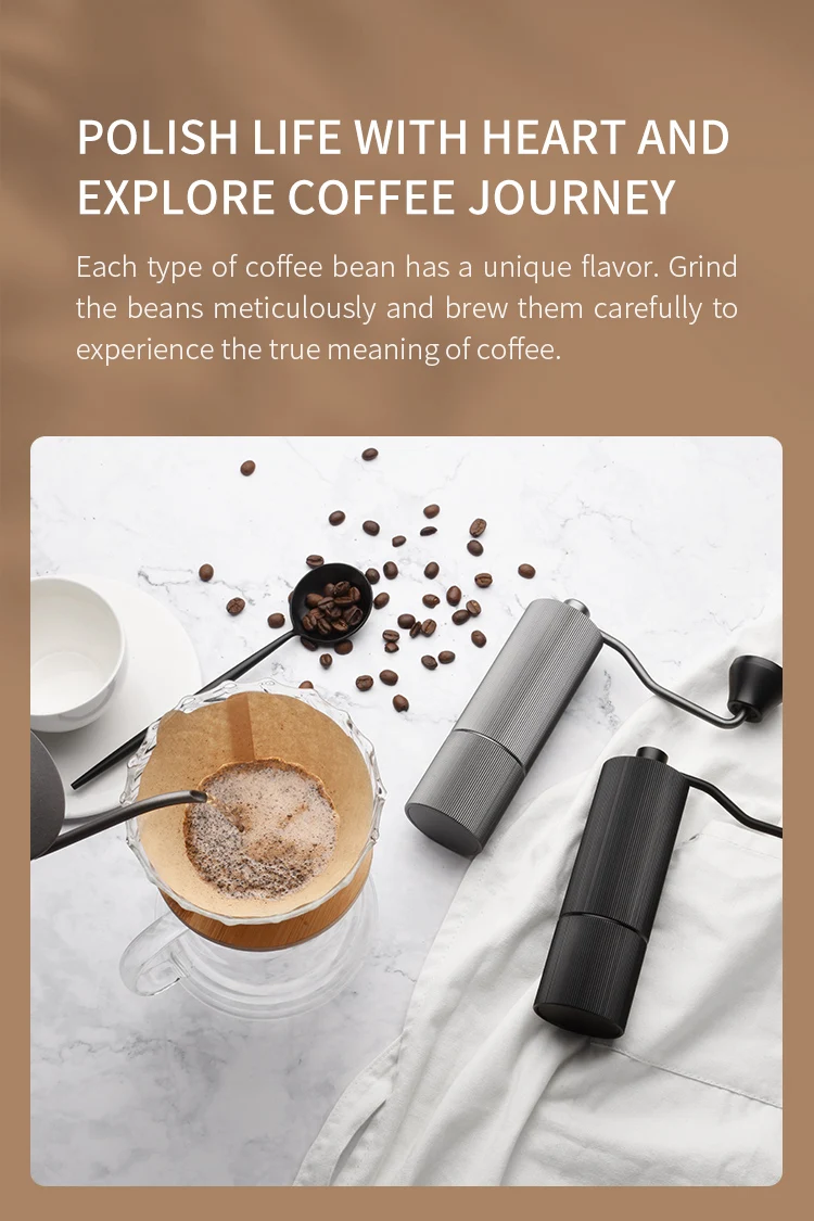 Modern Design Manual Coffee Grinder with Flat Burrs Stainless Steel Hand Coffee Mill for Grinding Coffee Beans