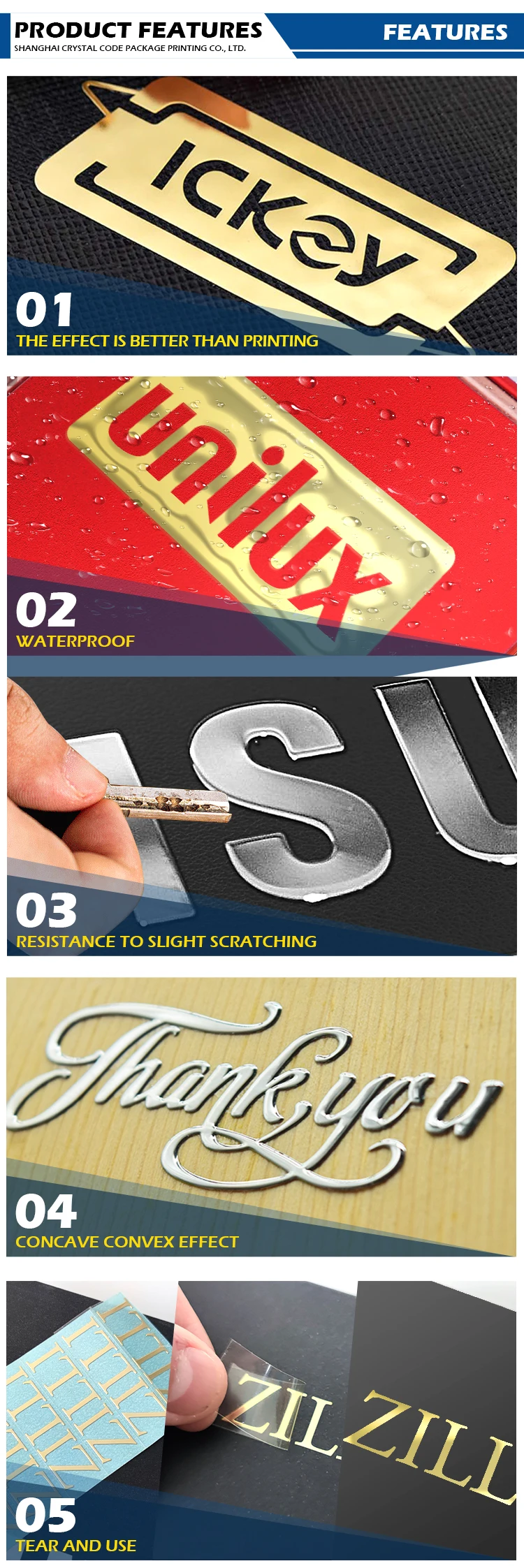 Customize Luxury Gold Adhesive Label Transfer Metal Sticker,Waterproof