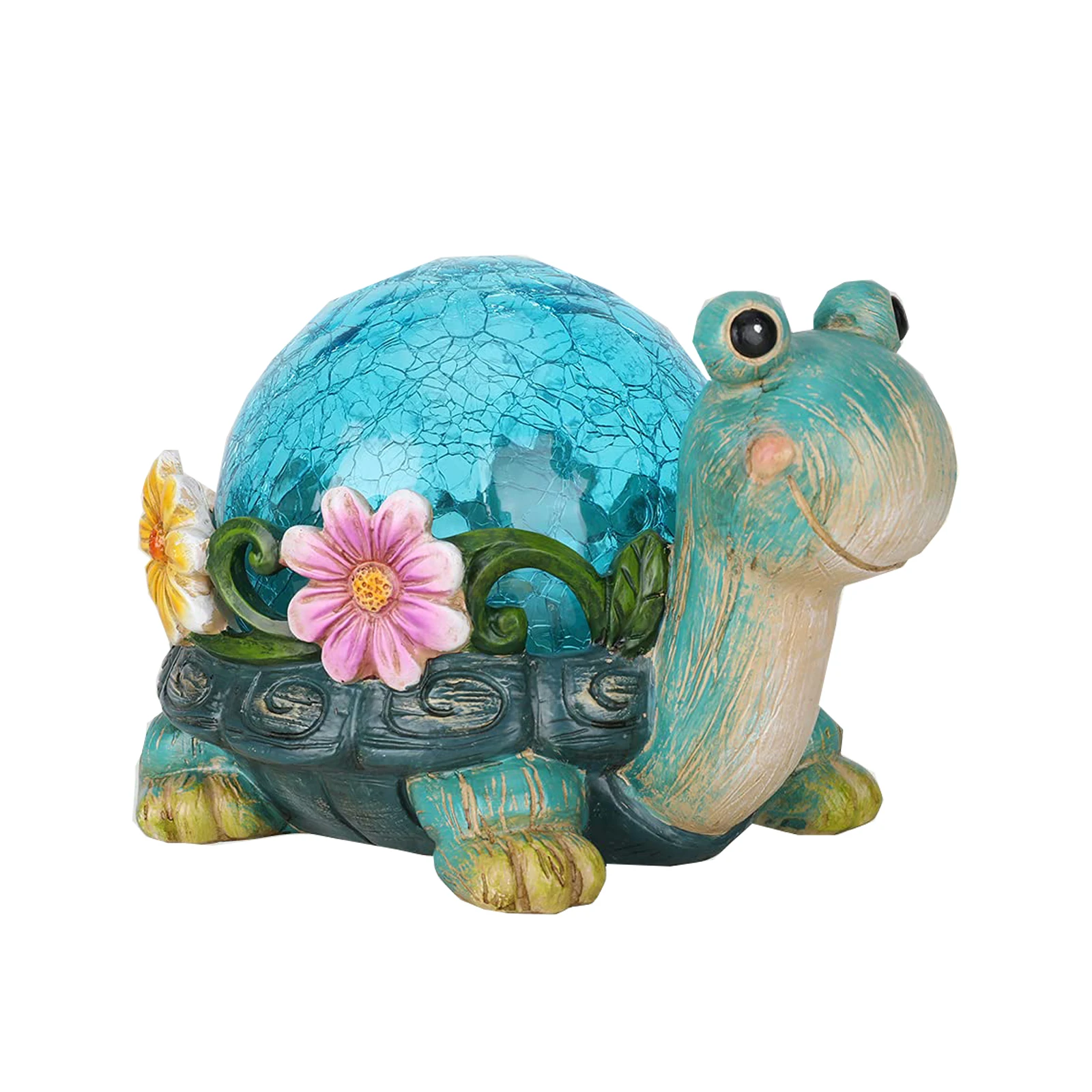 Solar  Statues Outdoor Figurines, Turtle with Solar Lights Cracked Glass Outdoor for Patio Yard