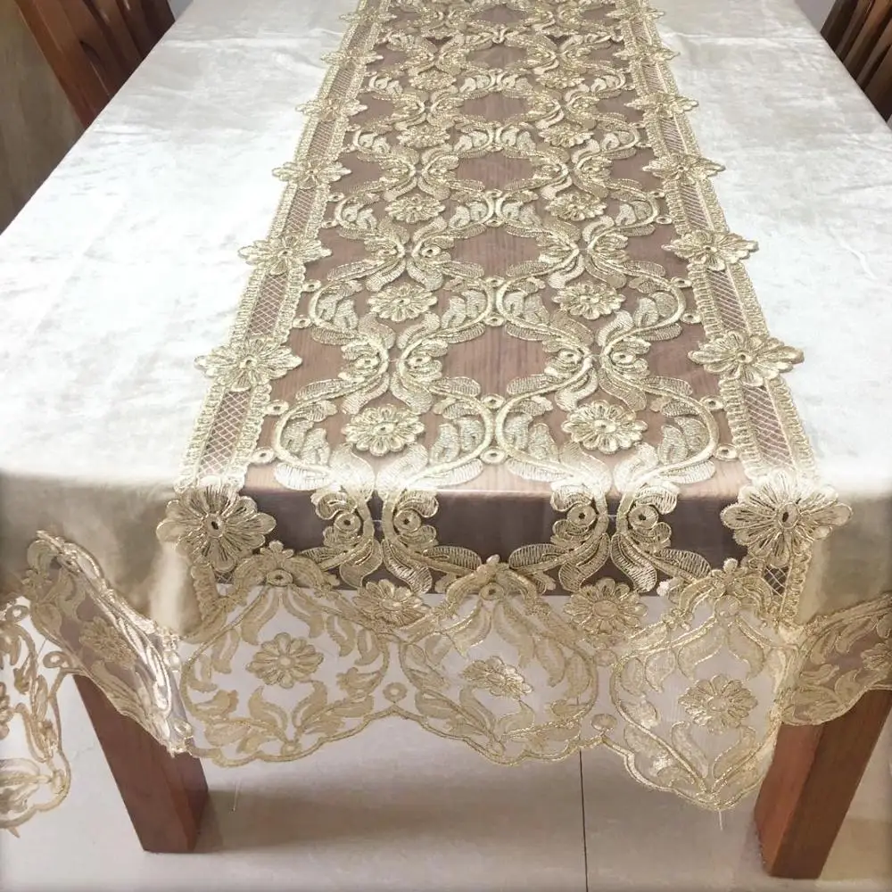 American Style Lace Rectangular Tablecloths and Runners Wedding Velvet Tablecloths with Macrame Border Table Cloths