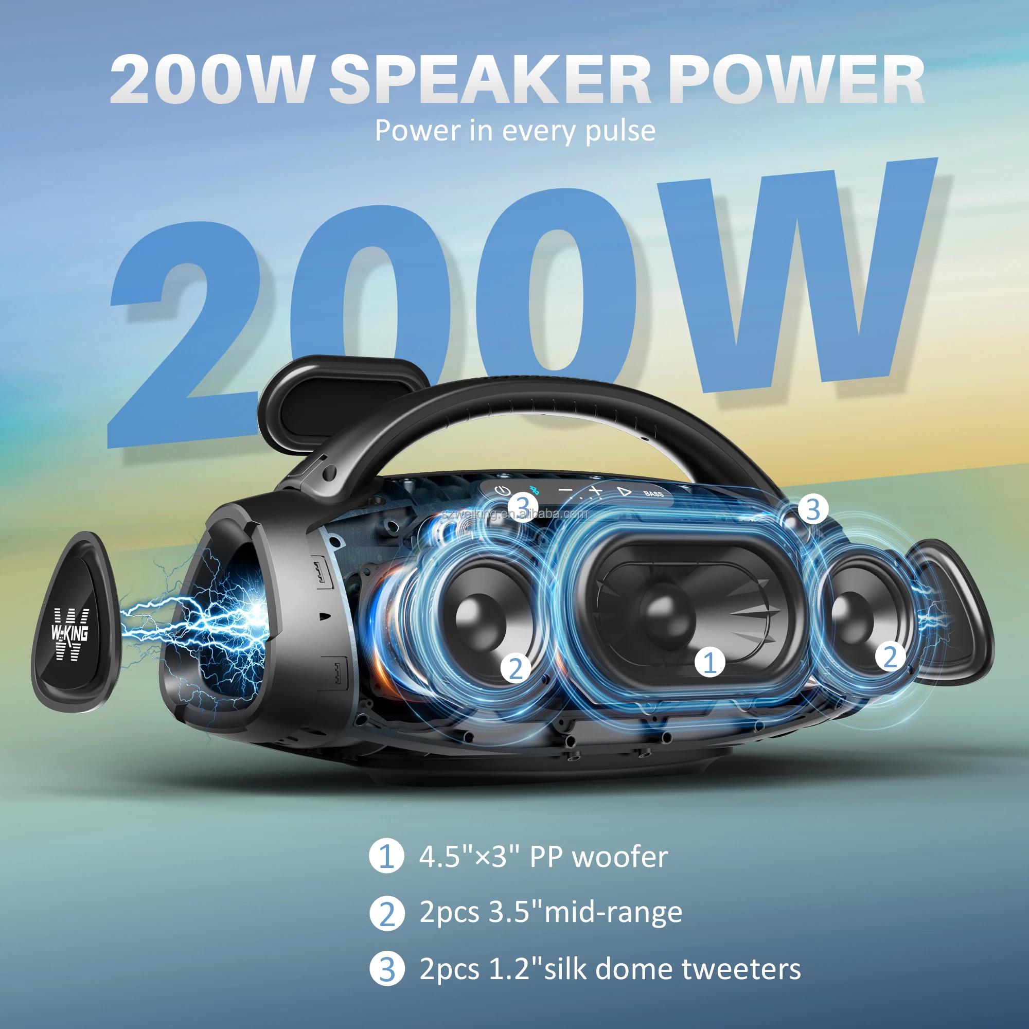 2024新着W-KING X20D20出力200W防水ポータブル屋外ラジカセ
