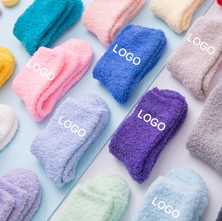 Custom Logo Jacquard Embroidered Cute Customized Crew Thick Warm Sleeping Bed Fuzzy Women Custom Winter Fluffy Socks Woman