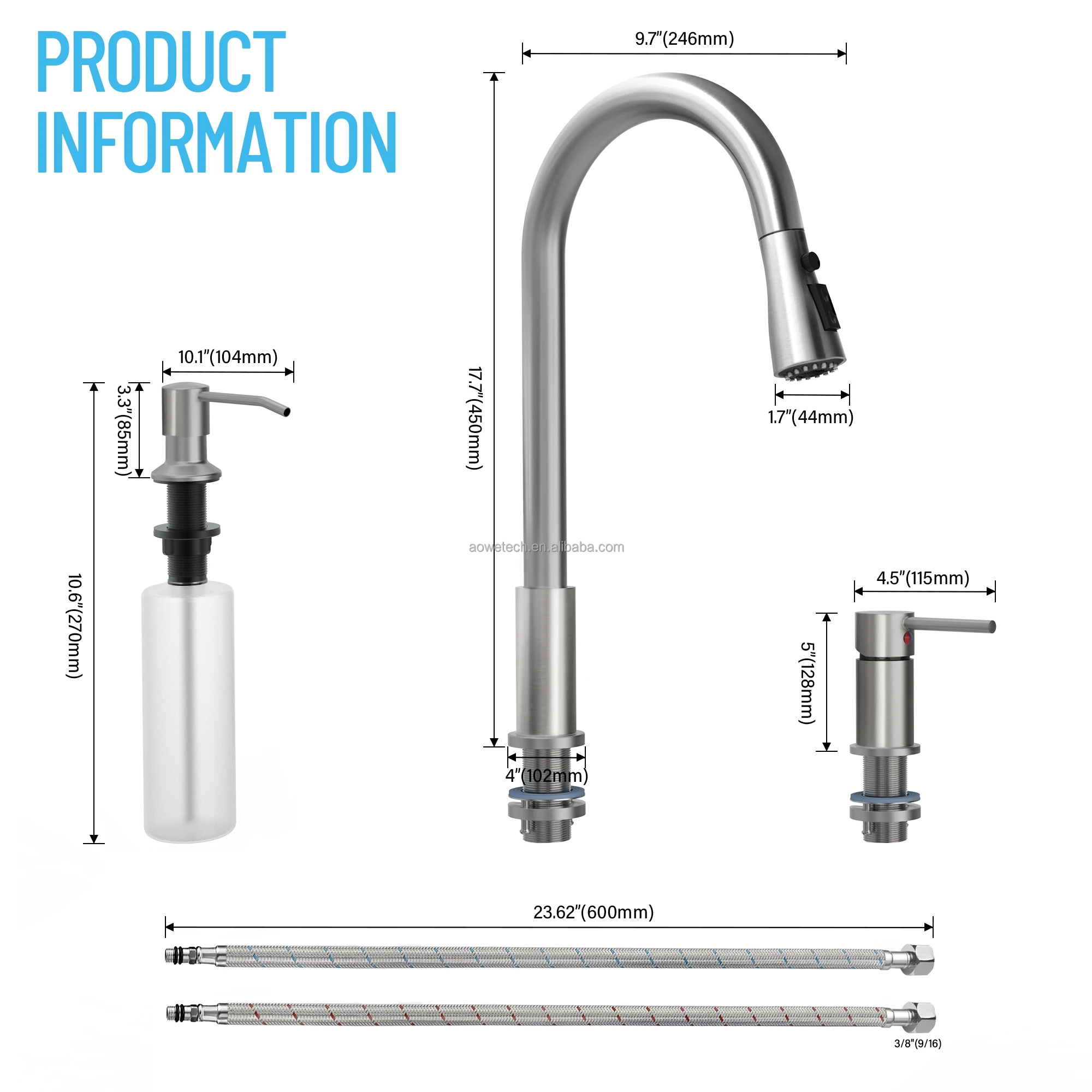 Professional Stainless Steel Kitchen Faucet Set with Soap Dispenser Customizable Material & Valve OEM Brand Solutions