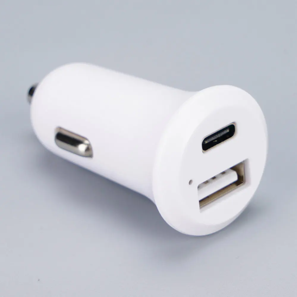  1 USB-A + 1 USB Type-C White Round Car charger DC12V-24V 4091