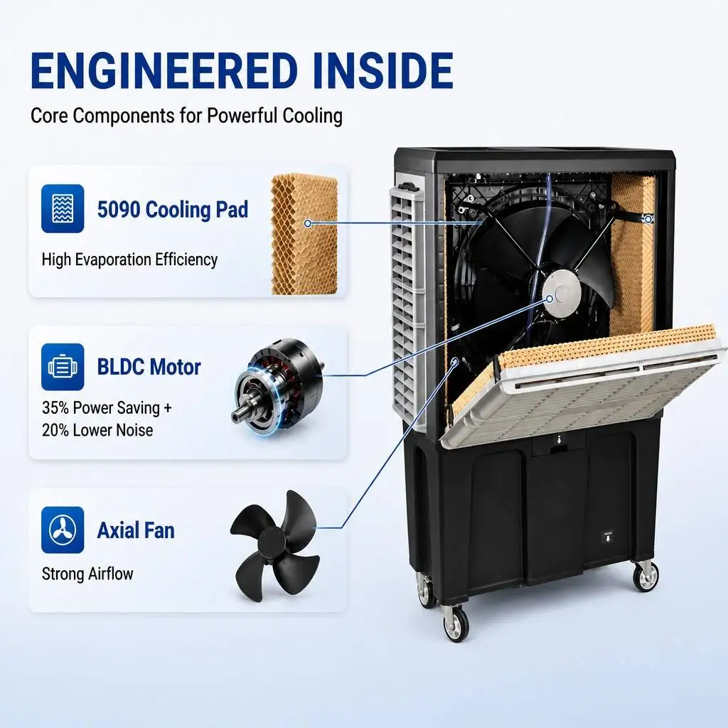 Multi Function Portable Evaporative Air Cooler Mobile Industrial Water Cooling Fan Outdoor Indoor No Compressor ETL CE