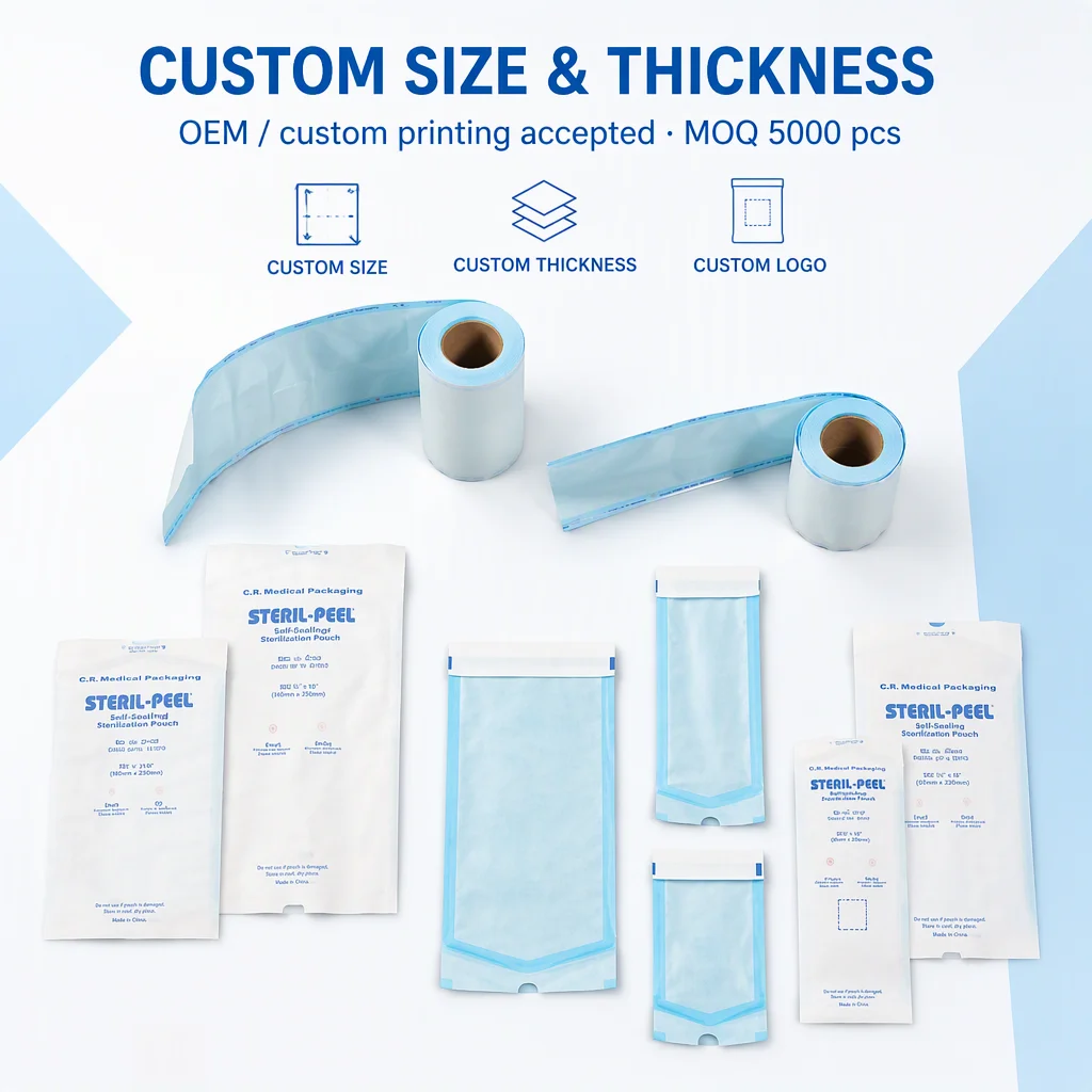 Medical Consumable Self Seal Autoclave Sterilization Pouch Flat Reel Heat Sealer Operation ISO 13485 Certified Tyvek Material