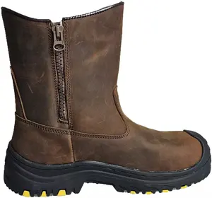 Crazy Horse Leather High Cut Safety Boots Steel Toe Injection Safety Boots Rubber Design for Construction Workers