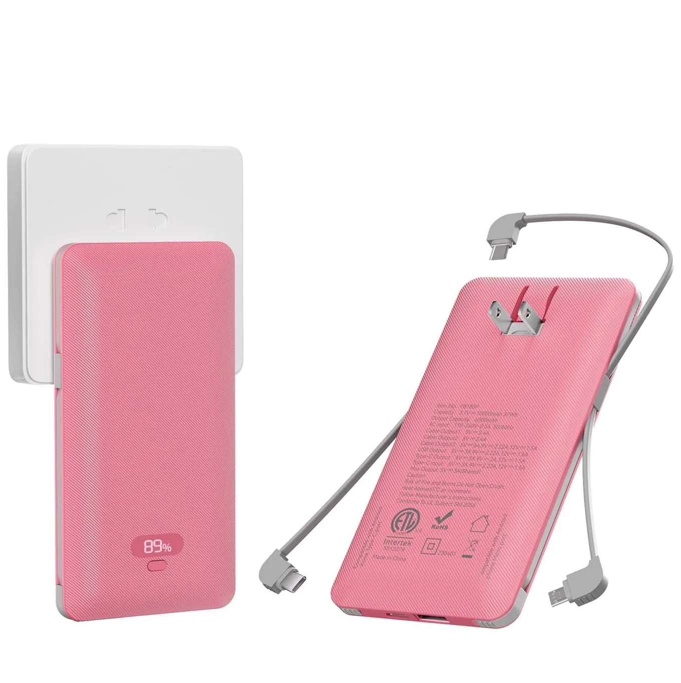 CCC Certified Power Bank 10000mAh Built-in 3 Cables, PD20W Multi-Port Portable Charger with AC Plug Digital Display PB180P