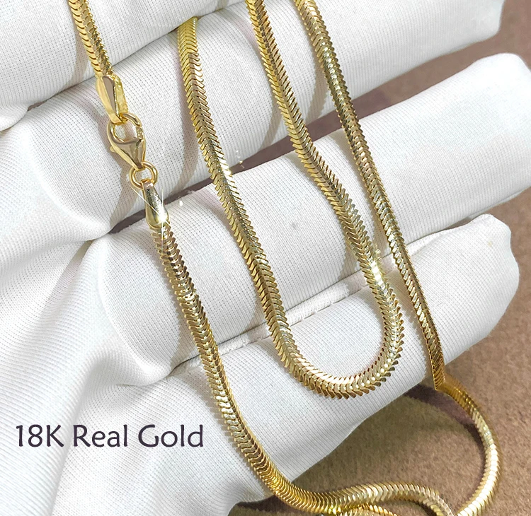 18k stamped Thick hip hop herringbone newest gold necklace 24 inch