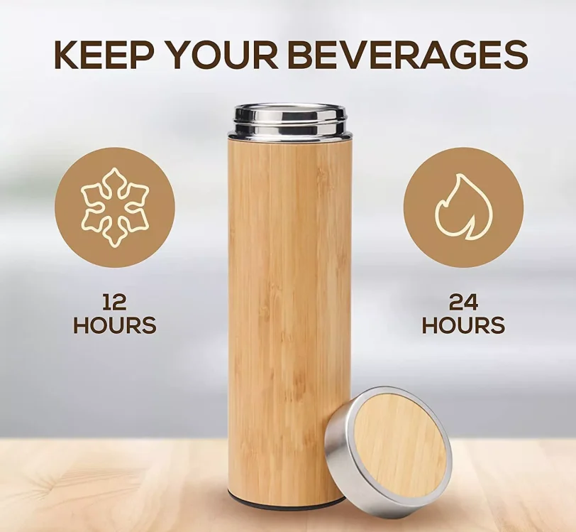 450ml Eco Friendly Gourde Isotherm Stainless Steel Bamboo Flask